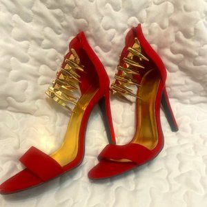 Red Ankle Spike Heels - Size 7-1/2